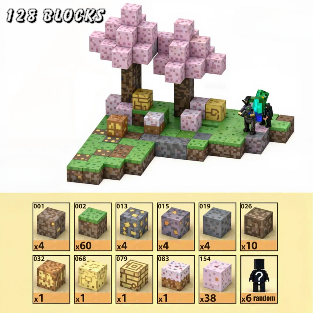 Minecraft Magnetic Building Blocks - Cherry Blossom Set 128 Pcs